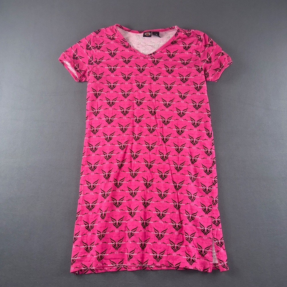 Harley Davidson Ralph Marlin Pink Tribal Logo V-Neck T-Shirt Dress S/M